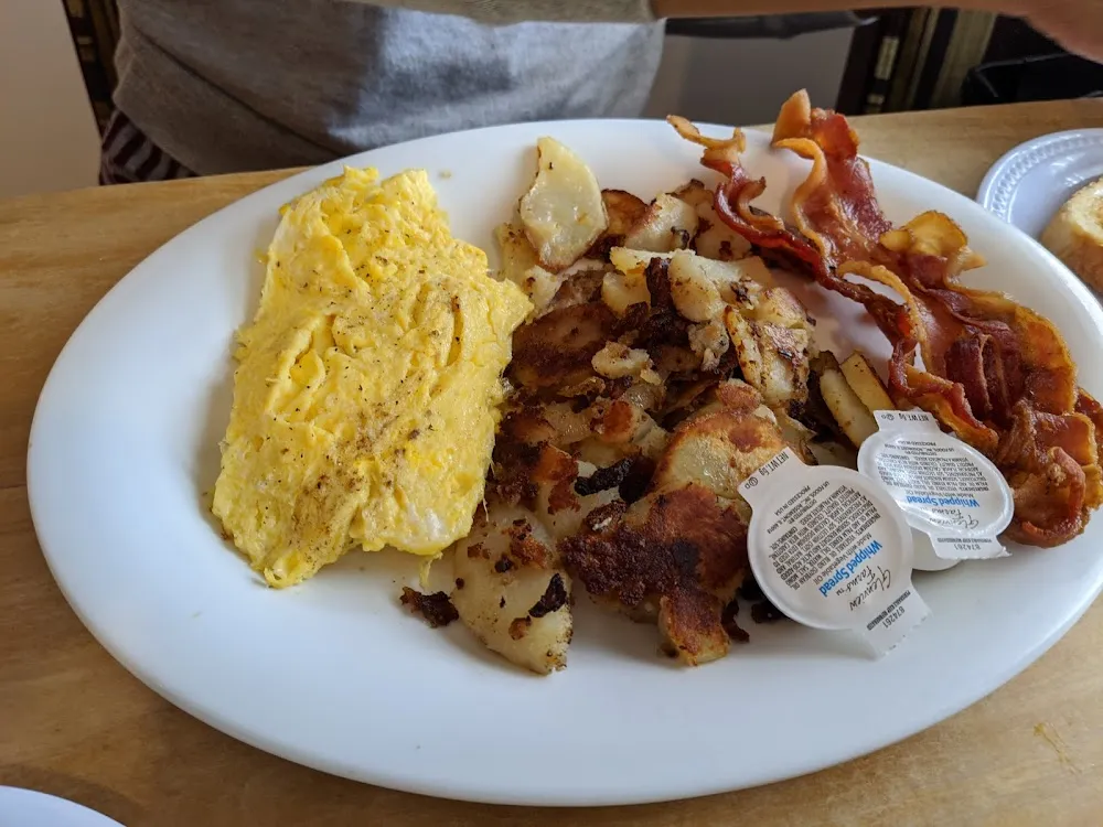 Scrambled Eggs Home Fries and Bacon